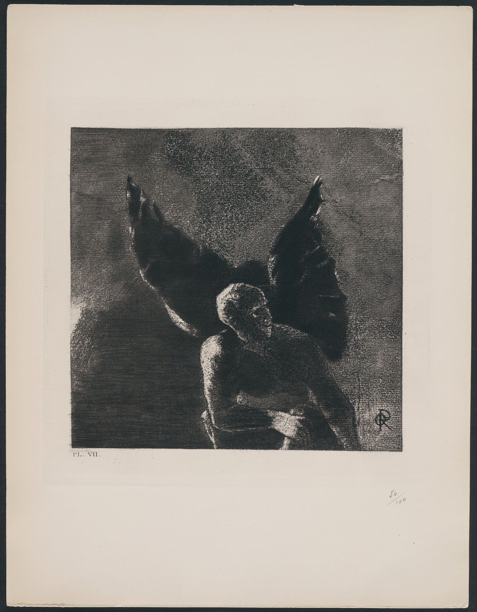 Odilon Redon. Glory and Praise to You, Satan, in the Heights of Heaven, Where You Reigned, and in the Depths of Hell, Where, Vanquished, You Dream in Silence! (Gloire et louange à toi, Satan, dans les hauteurs du ciel où tu régnas, et dans les profondeurs de l'enfer, où vaincu, tu rêves en silence!) from The Flowers of Evil (Les Fleurs du mal)