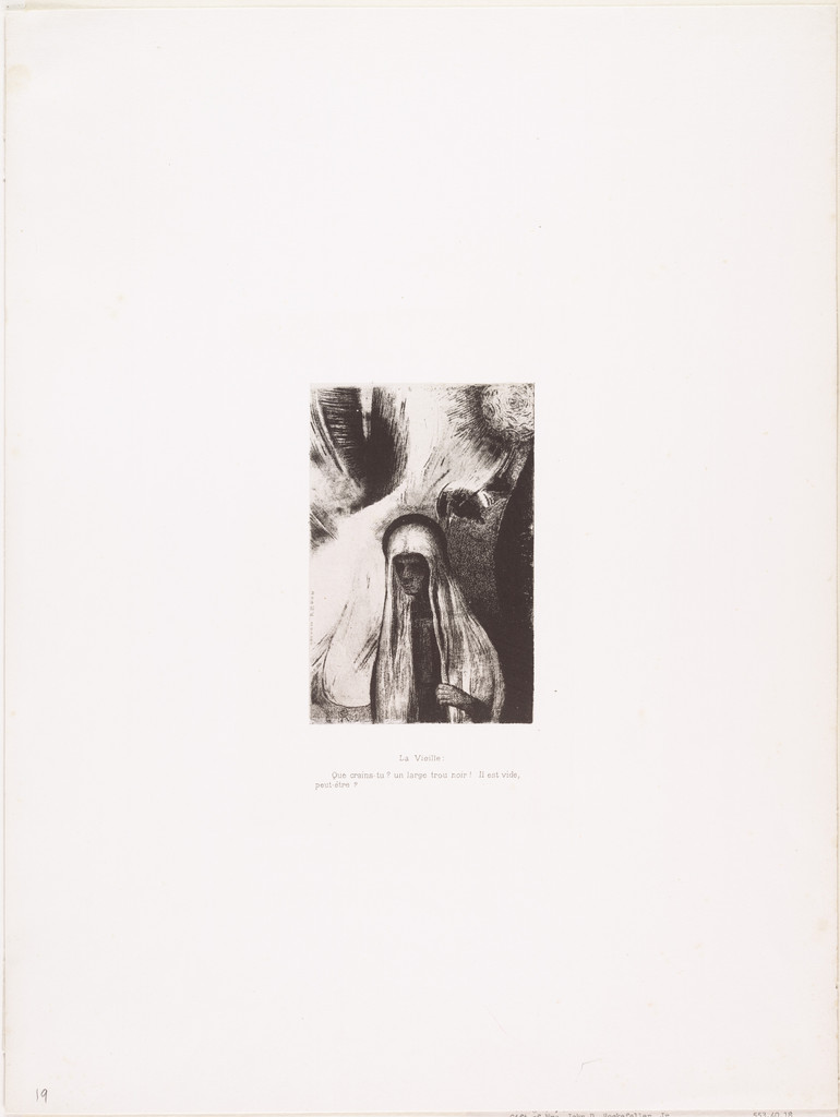 The Old Woman: What Are You Afraid Of? A Wide Black Hole! It Is Empty, Perhaps? (La Vieille: Que crains-tu? Un large trou noir! Il est vide, peut-être?) from The Temptation of Saint Anthony (La Tentation de Saint-Antoine) by Odilon Redon