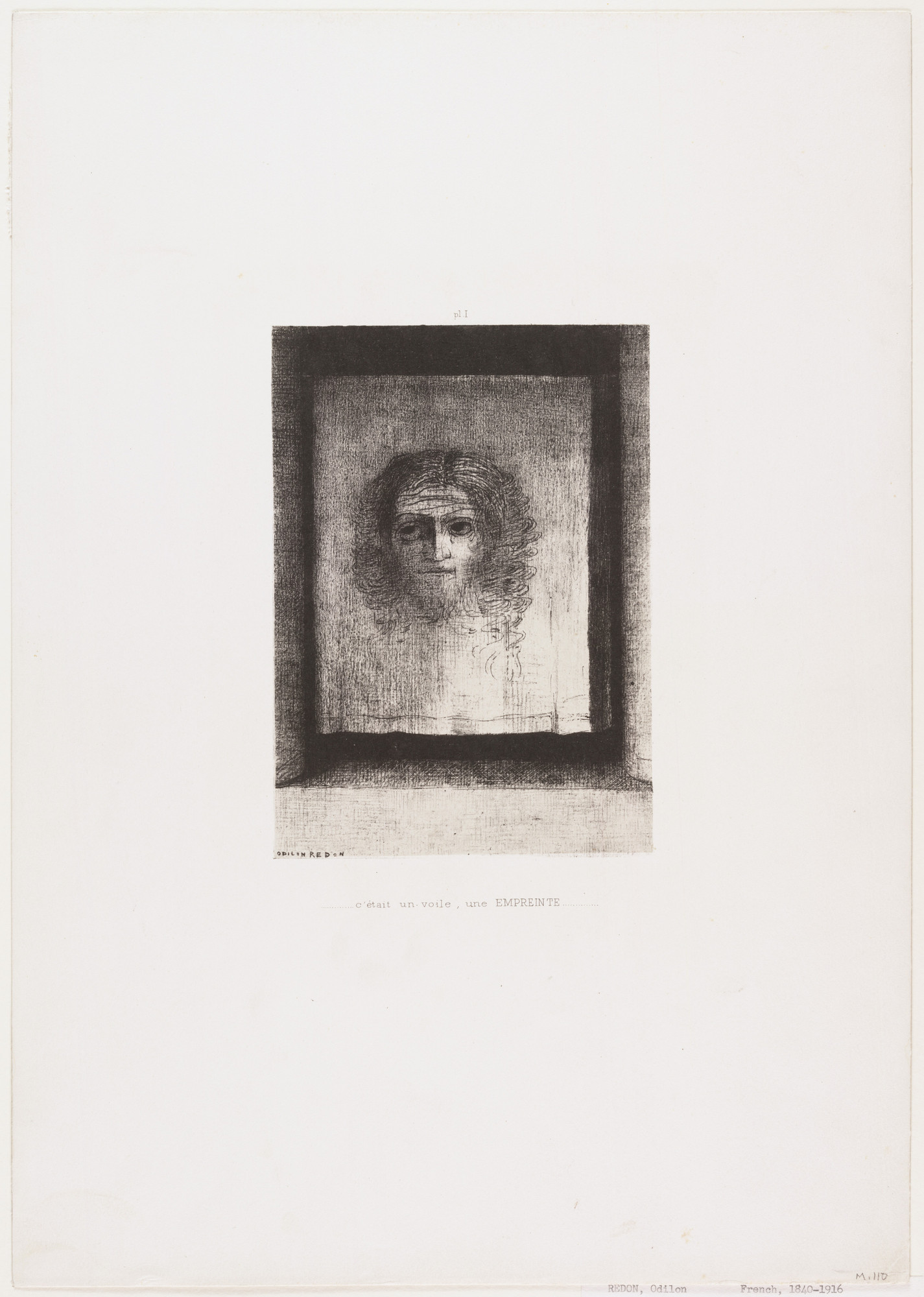 Odilon Redon. It Was a Veil, an Imprint ( C'était un voile, une empreinte ) from Dreams ( Songes )