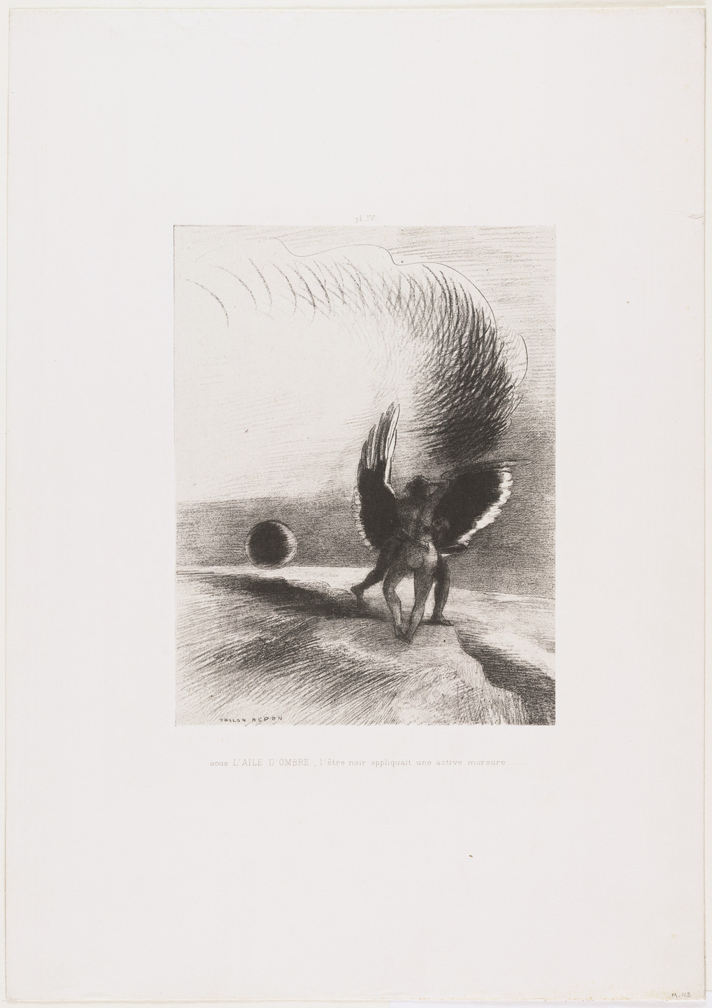 Odilon Redon. Beneath the Wing of Shadow the Black Creature Was Biting Energetically (Sous l'aile d'ombre, l'être noir appliquait une active morsure) from Dreams (Songes). 1891