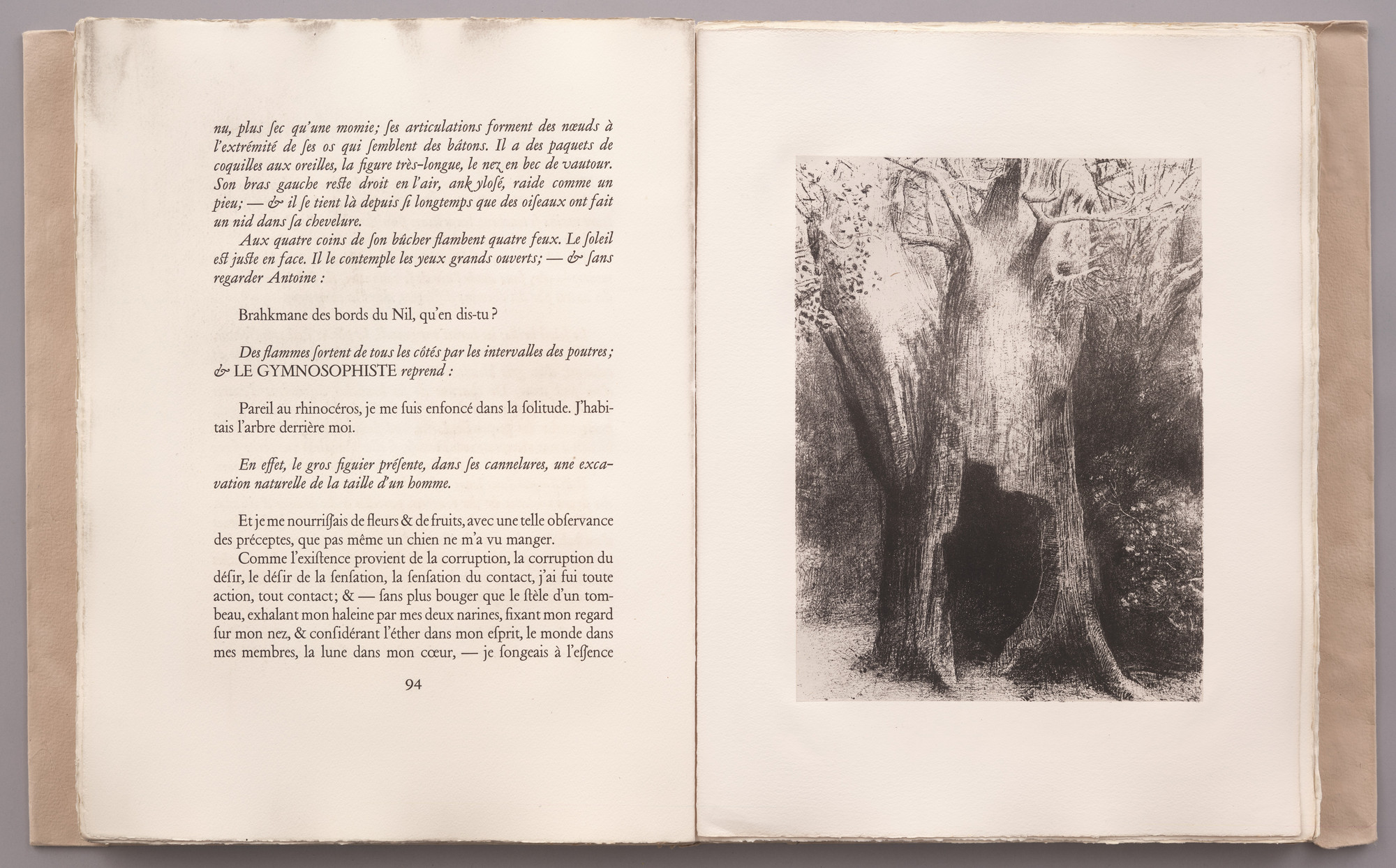 Odilon Redon. . . . I Plunged into Solitude. I Dwelt in the Tree behind Me (. . . Je me suis enfoncé dans la solitude. J&#39;habitais l&#39;arbre derrière moi) (plate VIII) from La Tentation de Saint-Antoine. 1896, published 1938