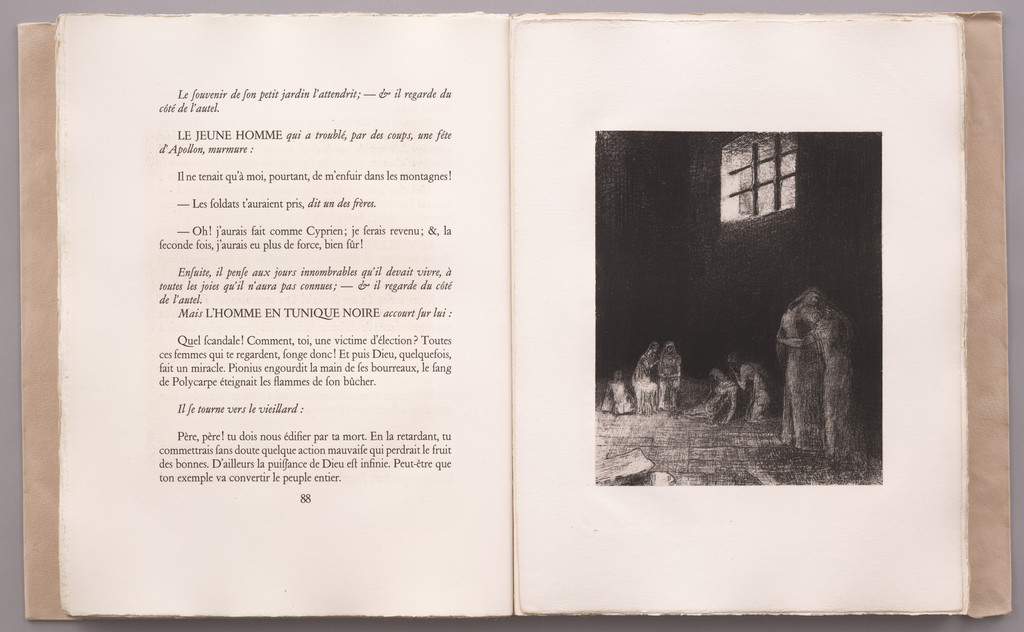 In the Shadows Are People, Weeping and Praying, Surrounded by Others Who Are Exhorting Them . . . (Dans l'ombre des gens pleurent et prient entourés d'autres qui les exhortent . . .) (plate VII) from La Tentation de Saint-Antoine