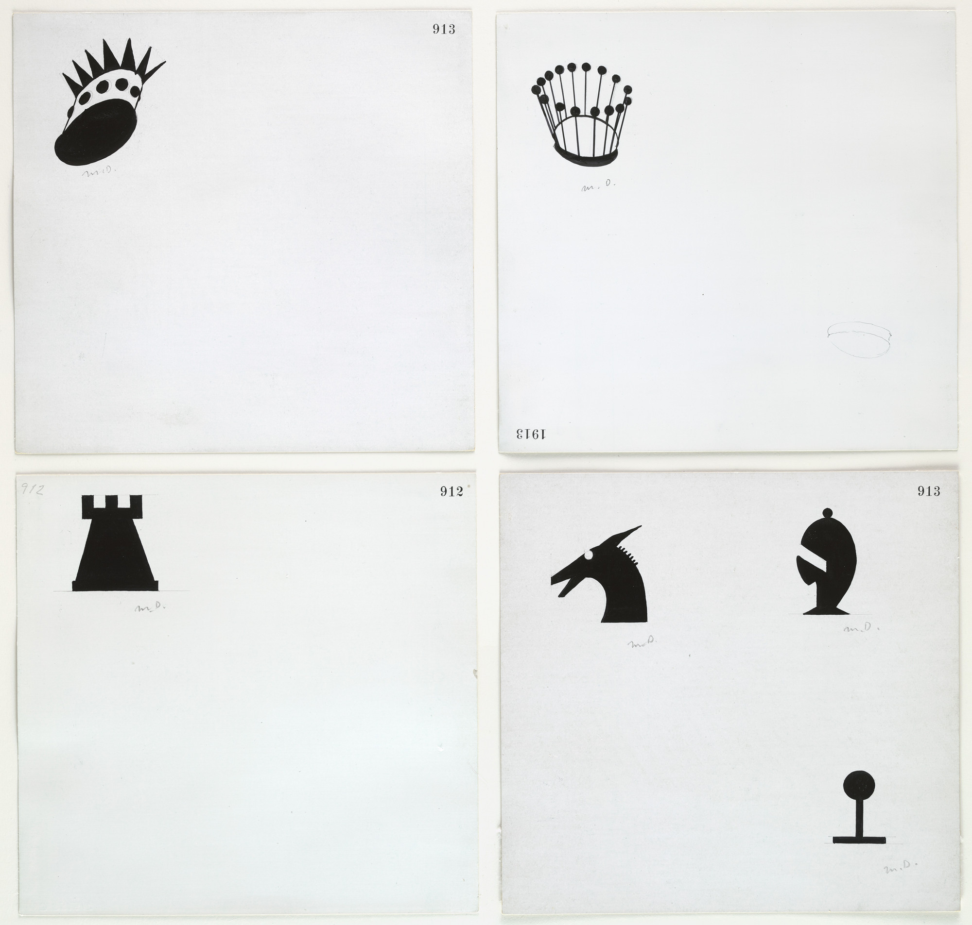 Marcel Duchamp. Designs for Chessmen. c. 1920 | MoMA