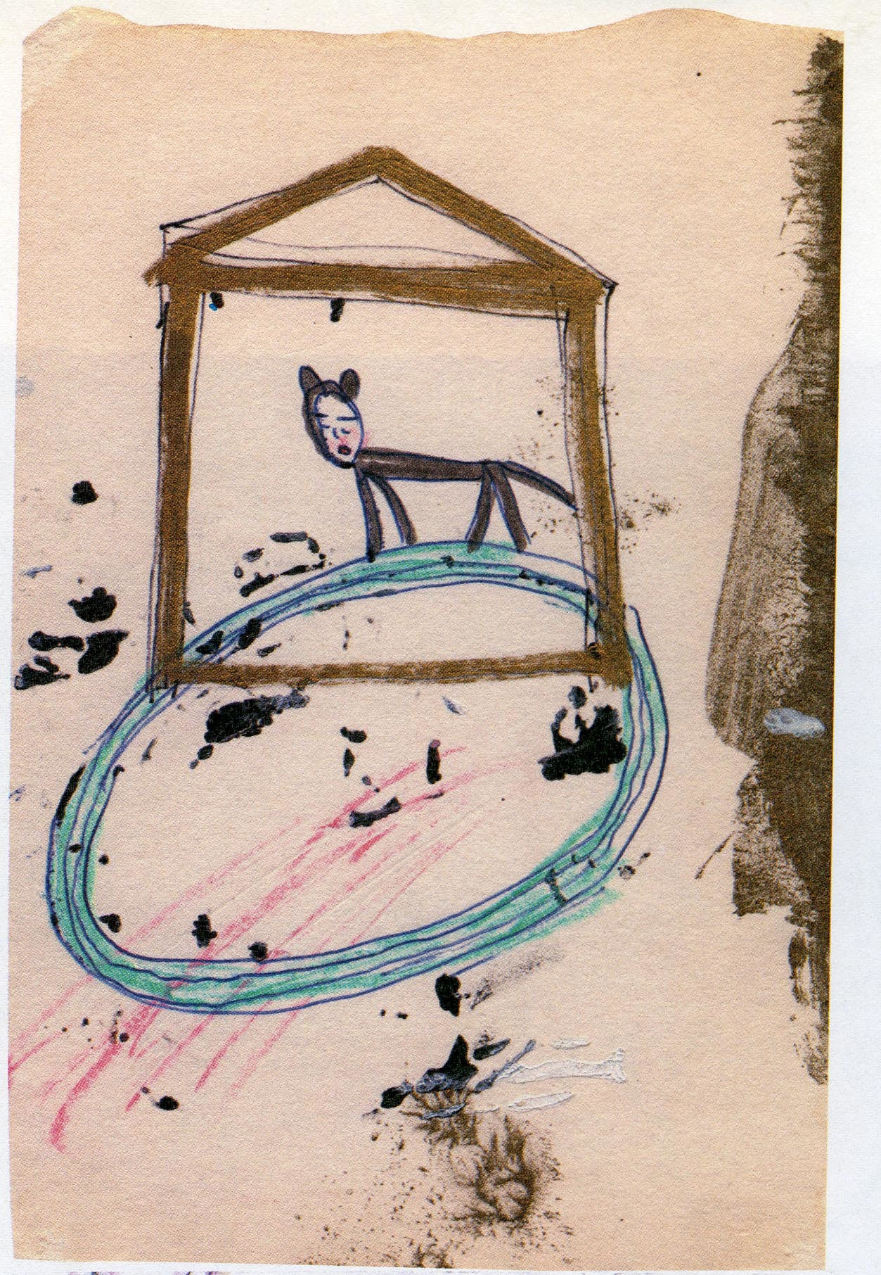 Yoshitomo Nara. Untitled (childlike dog in crude house) from the series Time of My Life