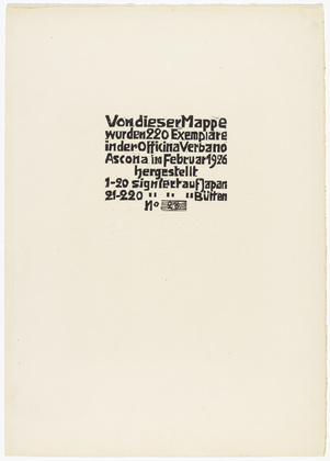 Walter Helbig. Colophon (Kolophon) from 16 Woodcuts (16 Holzschnitte). (1926)