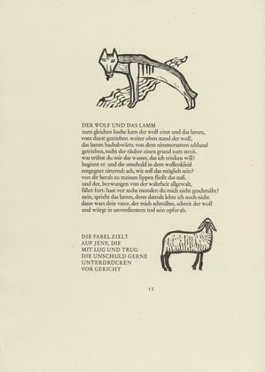 Gerhard Marcks. Wolf (Wolf) and Lamb (Lamm) (in-text plates, page 12) from Tierfabeln des Aesop (Aesop's Fables). (1950, print executed 1949-50)