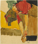 Egon Schiele. Girl Putting on Shoe (Schuhe anziehendes Mädchen). 1910