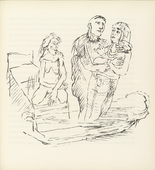 Oskar Kokoschka. Glasberg Lays the Mummy in the Coffin in place of Ann Eliza (Glasberg legt die Mumie an Stelle von Ann Eliza in den Sarg) (plate, folio 14) from Ann Eliza Reed. 1952