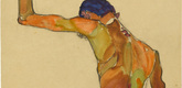 Egon Schiele. Standing Male Nude with Arm Raised, Back View. 1910
