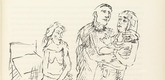 Oskar Kokoschka. Glasberg Lays the Mummy in the Coffin in place of Ann Eliza (Glasberg legt die Mumie an Stelle von Ann Eliza in den Sarg) (plate, folio 14) from Ann Eliza Reed. 1952