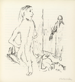Oskar Kokoschka. Reed Sees the Naked Ann Eliza, Who Killed Doctor Glasberg, Before Him (Reed sieht die nackte Ann Eliza vor sich, die den Arzt Glasberg getötet hat) (plate, folio 16) from Ann Eliza Reed. 1952
