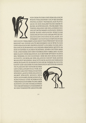 Gerhard Marcks. Fox and Flask (Fuchs und Flasche) and Crane (Kranich) (in-text plates, page 21) from Tierfabeln des Aesop (Aesop's Fables). (1950, print executed 1949-50)