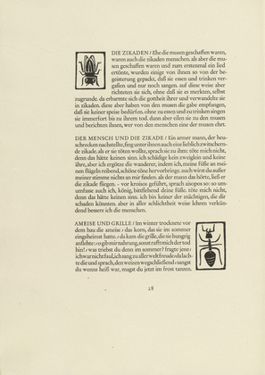 Gerhard Marcks. Cicada (Zikade) and Ant (Ameise) (in-text plates, page 28) from Tierfabeln des Aesop (Aesop's Fables). (1950, print executed 1949-50)