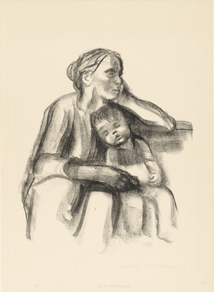 Käthe Kollwitz. Worker Woman with Sleeping Child (Arbeiterfrau mit schlafendem Jungen). (1927)