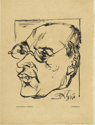 Ludwig Meidner. Portrait of Paul Westheim (I) (Bildnis Paul Westheim [I]) (plate, preceding p. 161) from the periodical Das Kunstblatt, vol. 1, no. 6 (Jun 1917). 1917