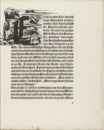 Max Pechstein. Ornamental initial E (page 1) from Yali und sein weisses Weib (Yali and His White Wife). (1923)