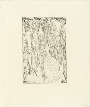 Ernst Ludwig Kirchner. Street Scene with Little Dog (Strassenszene mit Hündchen). (1914)