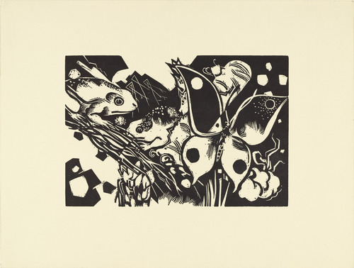 Heinrich Campendonk. Frogs and Butterfly (Frösche und Schmetterling) (plate, loose leaf) from the periodical Das Kunstblatt, vol. 1, no. 8 (Aug 1917). 1917