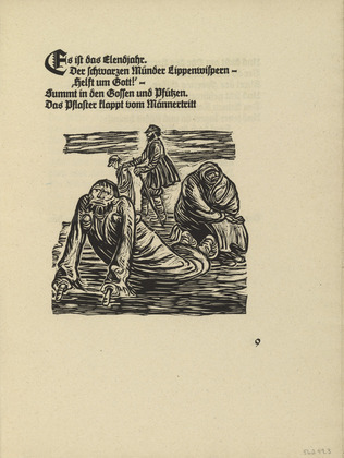 Ernst Barlach. Cripple, Blind Man and Old Beggar Woman (Lahmer, Blinder und bettelnde Alte (in-text plate, page 9) from Der Kopf (The Head). 1919