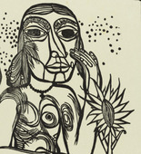 Heinrich Campendonk. Seated Nude Girl with Sunflower (Weiblicher Akt mit Sonnenblume). (1921)