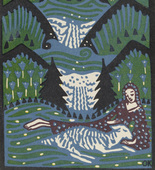 Oskar Kokoschka. Girl with a Sheep in the Mountain Meadow (Mädchen mit Schaf auf Bergwiese) (postcard). (1907)