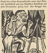 Ernst Ludwig Kirchner. Briggel: Briggel Cursing Money (Der Briggel: Briggel verflucht das Geld) (in-text plate, page 42) from Neben der Heerstrasse (Off the Main Road). 1923