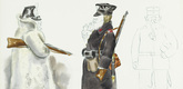 George Grosz. Fritzke and Birkholz: Costume Designs for The Case of Sergeant Grischa (Fritzke und Birkholz: Kostümfigurinen zu Der Streit um den Sergeanten Grischa). (c. 1930)