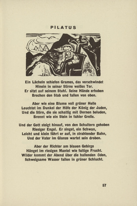 Ernst Ludwig Kirchner. Pilate (Pilatus) (headpiece, page 57) from Umbra vitae (Shadow of Life). 1924