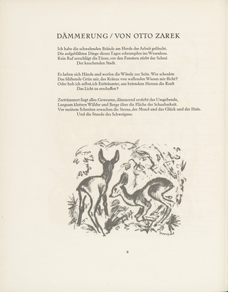 Richard Seewald. Deer (Rehzwillinge) (tailpiece, page 2) from the periodical Münchner Blätter für Dichtung und Graphik, vol. 1, no. 1 (January 1919). 1919