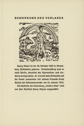 Ernst Ludwig Kirchner. Nude in the Landscape (Akt vor Landschaft) (headpiece, page 63) from Umbra Vitae (Shadow of Life). 1924