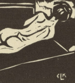 Ernst Ludwig Kirchner. Reclining Nude (Liegender Rückenakt) (tailpiece, table of contents) from Umbra Vitae (Shadow of Life). (1905, published 1924)