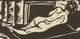 Ernst Ludwig Kirchner. Reclining Nude (Liegender Rückenakt) (tailpiece, table of contents) from Umbra Vitae (Shadow of Life). (1905, published 1924)