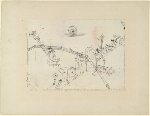 Paul Klee. Houses Drawn by Oxen, Ox Speared by a Lantern, Overpass (Häuser von Ochsen gezogen, Ochse laternengespiesst, Strassenüberführung). 1916
