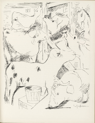 Rudolf Grossmann. Ox Stable (Ochsenstall) (plate, page 63) from the periodical Münchner Blätter für Dichtung und Graphik, vol. 1, no. 4 (April 1919). 1919
