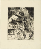 Lovis Corinth. Father, this won't turn out well. We should stay away from the gang of soldiers (Vater, es wird nicht gut ablaufen, bleiben wir von dem Soldatenhaufen) for the illustrated book Wallensteins Lager (Wallenstein's Camp). (1922)