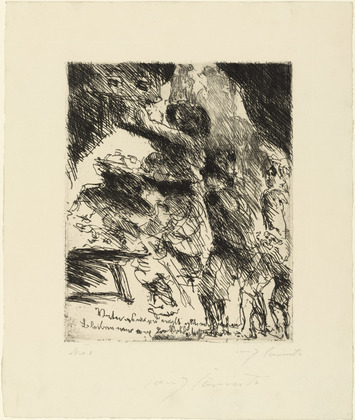 Lovis Corinth. Father, this won't turn out well. We should stay away from the gang of soldiers (Vater, es wird nicht gut ablaufen, bleiben wir von dem Soldatenhaufen) for the illustrated book Wallensteins Lager (Wallenstein's Camp). (1922)