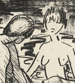 Otto Mueller. One Girl Bathing and the Other Sitting on the Shore (2) [Badendes und am Ufer sitzendes Mädchen (2)]. (c. 1919)