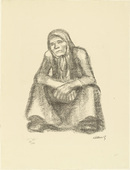 Käthe Kollwitz. Frontal Crouching Woman with Crossed Hands (Hockende Frau von vorne mit übereinander gelegten Händen) from the portfolio Seventeen Lithographs (Siebzehn Steinzeichnungen). (1921)