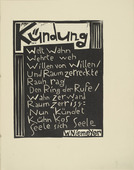 Karl Schmidt-Rottluff. Proclamation (Kündung) from the periodical Kündung, vol. 1, no. 1 (January 1921). 1921 (executed 1920)