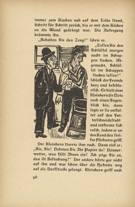 Ernst Ludwig Kirchner. Downfall: Kleinkern and the Stranger (Niedergang: Kleinkern und der Fremde) (in-text plate, page 96) from Neben der Heerstrasse (Off the Main Road). 1923