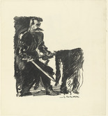 .a Lovis Corinth, .b Paul Bach, .c Adolf Edward Herstein, .d Emil Pottner. .a The Standard Bearer (Bannerträger) for the periodical in portfolio form Krieg und Kunst , no. 1 (1914) .b Tyrolean Landsturm (Tiroler Landsturm) for the periodical in portfolio form Krieg und Kunst , no. 1 (1914) .c 'Barbaren': Johann Sebastian Bach ('Barbarians': Johann Sebastian Bach) for the periodical in portfolio form Krieg und Kunst , no. 1 (1914) .d Thor's Shadow (Thor's Schatten) for the periodical in portfolio form Krieg und Kunst , no. 1 (1914). (1914-1915)