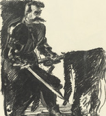 .a Lovis Corinth, .b Paul Bach, .c Adolf Edward Herstein, .d Emil Pottner. .a The Standard Bearer (Bannerträger) for the periodical in portfolio form Krieg und Kunst , no. 1 (1914) .b Tyrolean Landsturm (Tiroler Landsturm) for the periodical in portfolio form Krieg und Kunst , no. 1 (1914) .c 'Barbaren': Johann Sebastian Bach ('Barbarians': Johann Sebastian Bach) for the periodical in portfolio form Krieg und Kunst , no. 1 (1914) .d Thor's Shadow (Thor's Schatten) for the periodical in portfolio form Krieg und Kunst , no. 1 (1914). (1914-1915)
