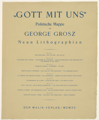 George Grosz. Table of contents from the portfolio Got mit uns (God with Us). (1920)