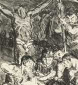 Max Beckmann. Throwing Dice before the Cross (Die Würfler unter dem Kreuz) from Six Lithographs to the New Testament (Sechs Lithographien zum Neuen Testament). (1911)