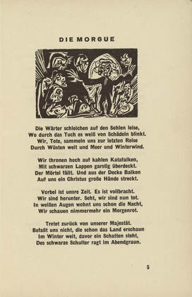 Ernst Ludwig Kirchner. The Morgue (Die Morgue) (headpiece, page 5) from Umbra vitae (Shadow of Life). 1924