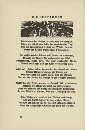 Ernst Ludwig Kirchner. The Seafarer (Die Seefahrer) (headpiece, page 10) from Umbra vitae (Shadow of Life). 1924