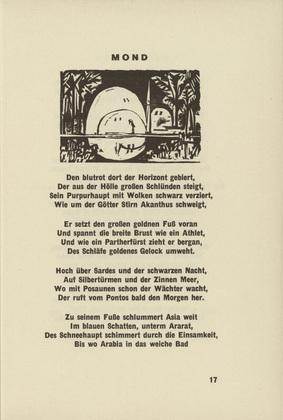 Ernst Ludwig Kirchner. Moon (Mond) (headpiece, page 17) from Umbra vitae (Shadow of Life). 1924