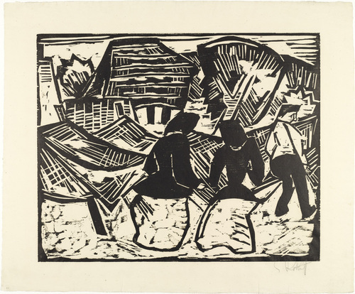 Karl Schmidt-Rottluff. At the Nets (Bei den Netzen) from the portfolio Ten Woodcuts by Schmidt-Rottluff (Zehn Holzschnitte von Schmidt-Rottluff). (1914), published 1919