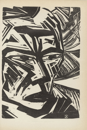 Max Kaus. Head (Kopf) (plate, after p. 308) from the periodical Genius. Zeitschrift für werdende und alte Kunst, vol. 2, no. 2. 1920