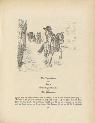 Max Liebermann. Illustration (The Marshall)  (headpiece, page 463) for Bassompierre from the periodical Kunst und Künstler, vol. 15, no. 10 (July 1917). 1917 (print executed 1915)